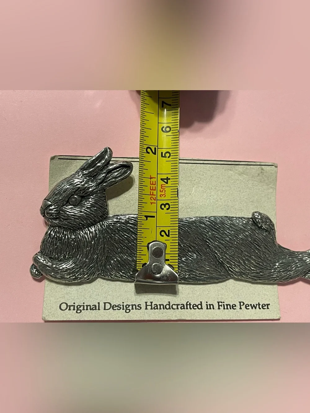 Sheridan Pewter Lounging Rabbit Brooch Textured Vintage #0151 💎